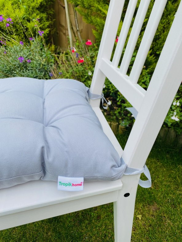 Gri Renk Sandalye Minderi, Pamuklu Kumaş Pofidik Kare Dekoratif Sandalye Minderi 40x40 cm