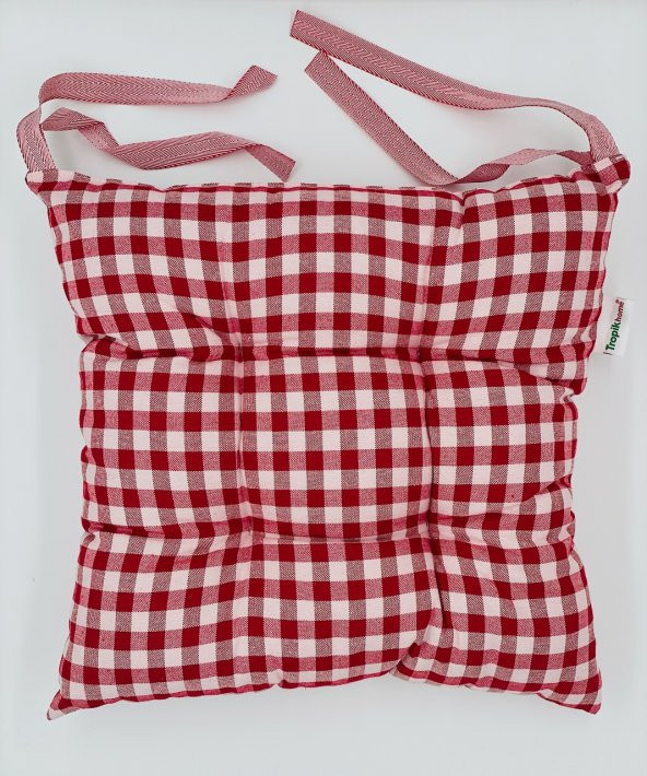 Ekose Desen Kırmızı Renk Pamuklu Kumaş Yılbaşı Kare Dekoratif Sandalye Minderi 40x40 cm - 4