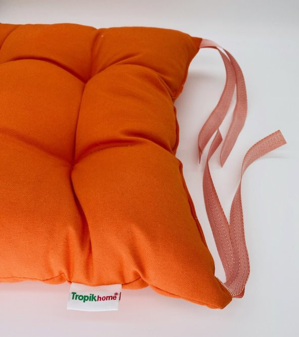 Sandalye Minderi Turuncu Renk,  Pamuklu Kumaş Pofidik Kare Dekoratif Sandalye Minderi 35x35 cm - 3