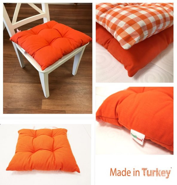 Sandalye Minderi Turuncu Renk,  Pamuklu Kumaş Pofidik Kare Dekoratif Sandalye Minderi 35x35 cm - 4