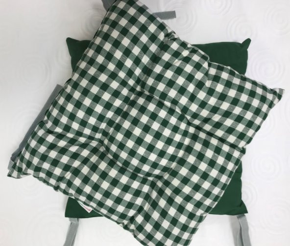 Ekose Yeşil Renk Pamuklu Kumaş Pofidik Kare Dekoratif Sandalye Minderi 35x35 cm - 3