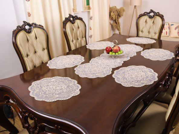 Amerikan Servis 8 Kişilik Valeria Bej Supla ve Runner Set 9 Parça Sunum Takımı Tropikhome - 4
