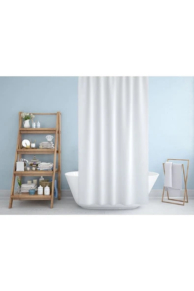 Beyaz Banyo Perdesi Yerli Üretim Duş Perdesi 12 Adet Plastik C-halkalı Banyo Duş Perdesi - 2
