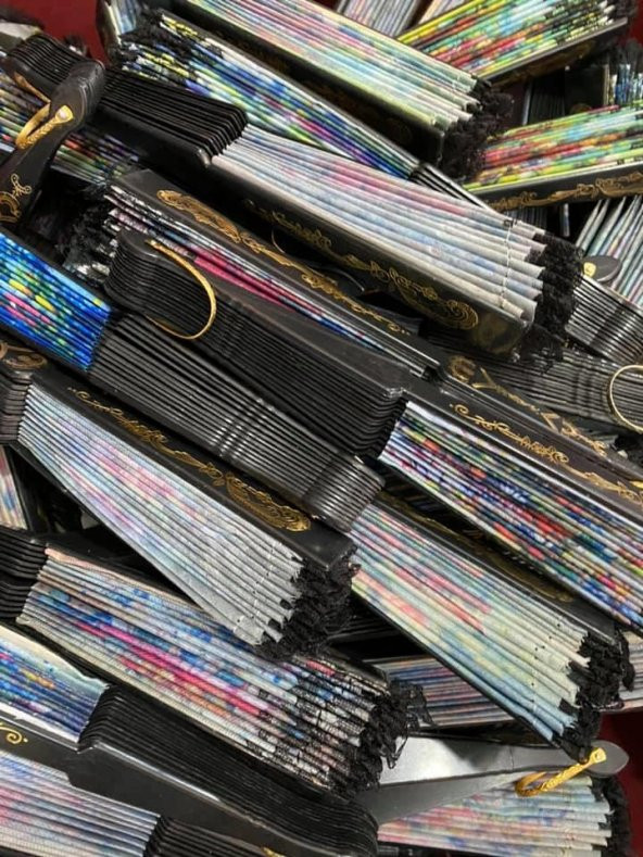 Çiçek Desenli Dantelli Plastik Yelpaze - 9