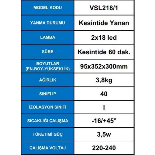 Arsel Versalite LED VSL218/1 Acil Aydınlatma Armatürü Kesintide 60 Dak. Yanan 2X750 Lümen - 3