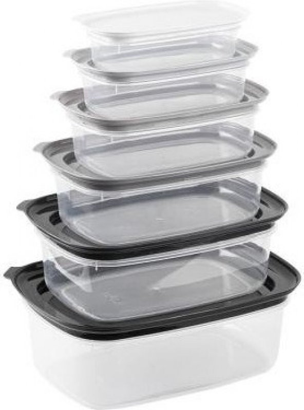 Tantitoni 6lı Siyah-Gri Çok Renkli Plastik Saklama Kabı Seti - 2