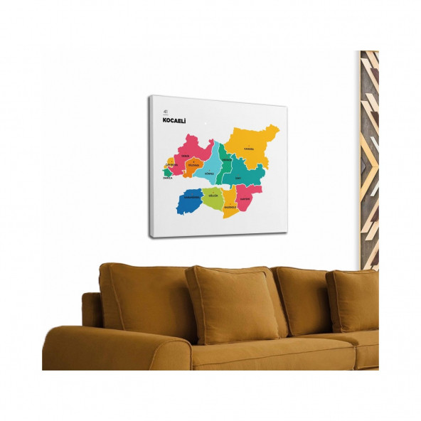 Kocaeli İli ve İlçeleri Haritası Dekoratif Kanvas Tablo 50 x 50 cm