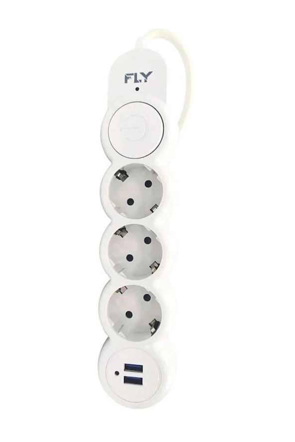 Fly Akım Korumalı 3 Lü Priz 2 Metre 2.1 Amper Anahtarlı 2 Usb Şarj Çıkışlı Akım Korumalı 2500w