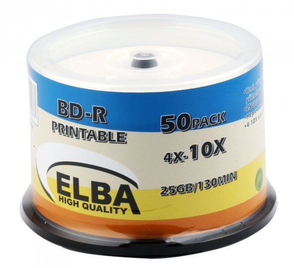 Elba Blu-Ray BD-R 10X 25 GB 50Lİ Cake Box Printable