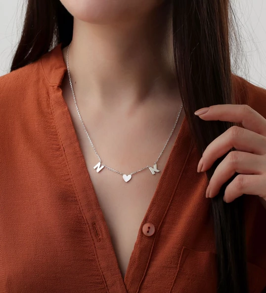 Vaoov 925 Ayar Gümüş Kişiye Özel Harfli Kolye - Resim 2