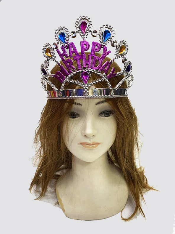 nefertiya Gümüş Renk Happy Birthday Yazılı Doğum Günü Tacı 60 cm