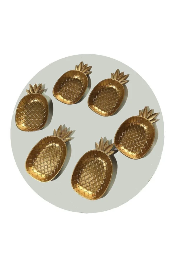 nefertiya Ananas Figürlü Çerezlik - Gold  Sunumluk 6 Lı Set
