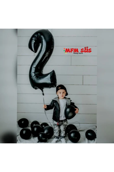 Parti 2 Yaş Rakam Siyah Folyo Balon Doğum Günü Seti