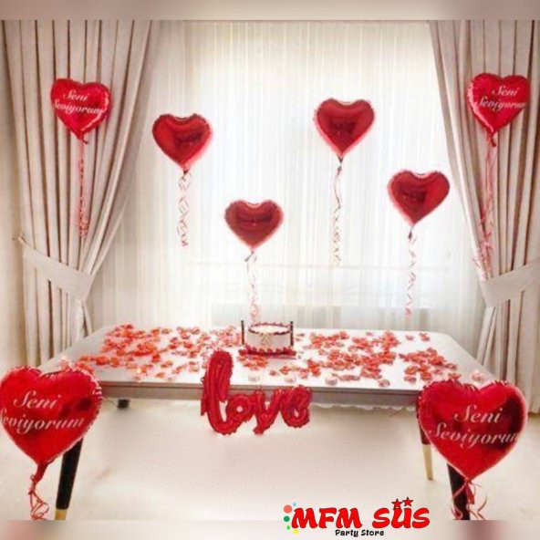 Parti Seni Seviyorum Kırmızı Kalpli Folyo Balon