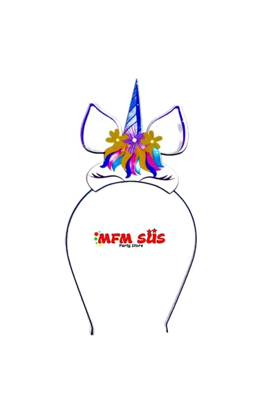 Parti Çiçekli Ünicorn Ahşap Metal Taç