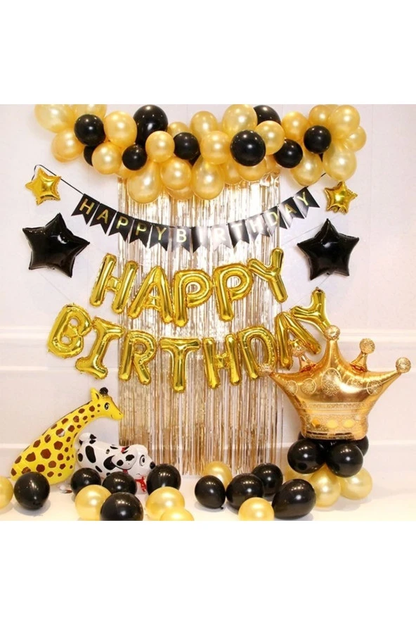 Parti Happy Birthday Gold Folyo Zincir Balon Doğum Günü Seti