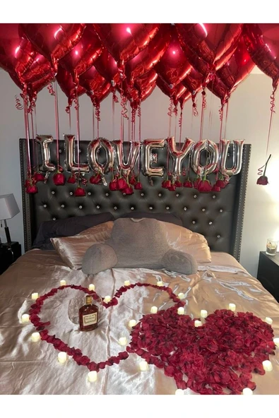 Parti I Love You Gümüş Folyo Balon Seti