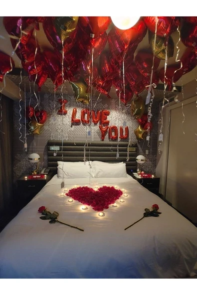 Parti Sevgililer Günü I Love You Kırmızı Folyo Balon Seti
