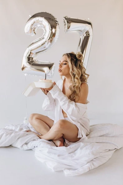 Parti 27 Yaş Rakam Gümüş Folyo Balon