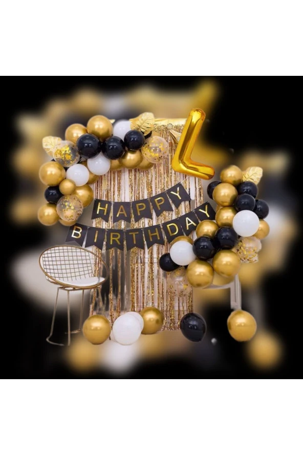 Parti L Harf 100 Cm Gold Büyük Boy Folyo Zincir Balon Doğum Günü Seti