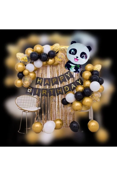 Parti Panda Temalı Folyo Zincir Balon Doğum Günü Seti