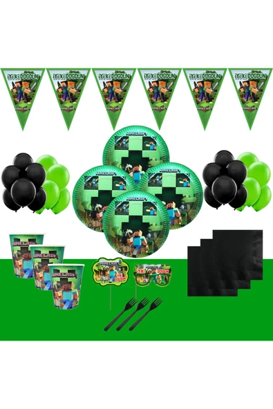 Minecraft Doğum Günü Parti Malzemeleri 24 Kişilik