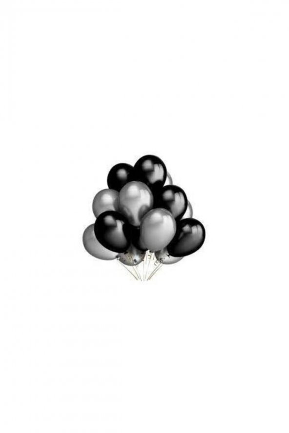Gümüş Siyah Metalik Balon 12 Inch 50 Adet