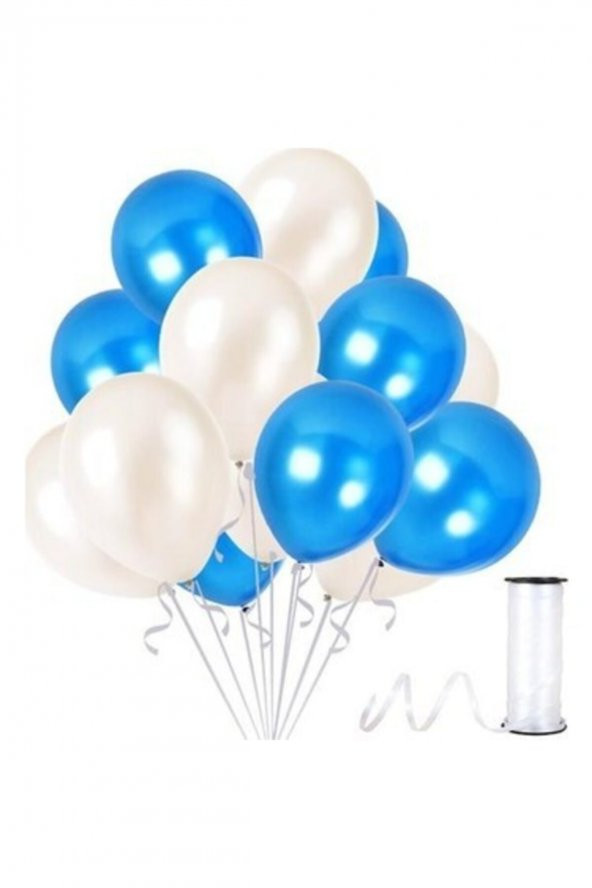 Mavi Beyaz Metalik Balon 12 Inch 25 Adet