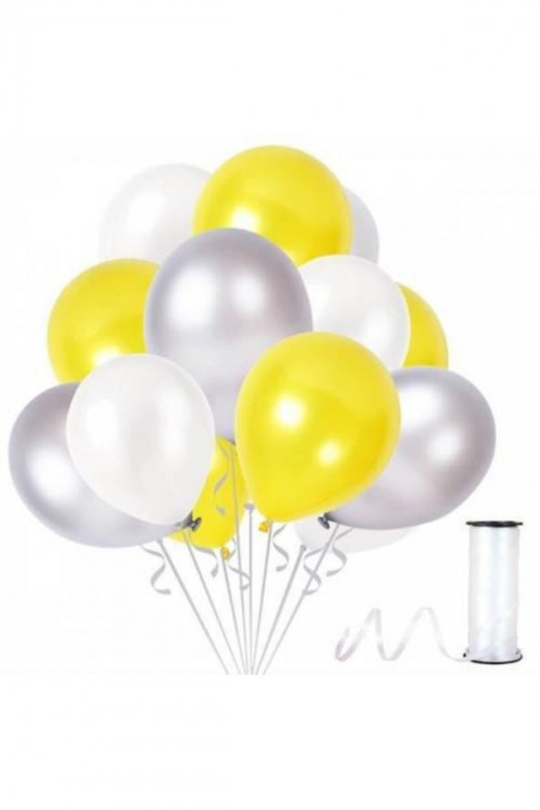Gümüş Beyaz Sarı Metalik Balon 12 Inch 100 Adet