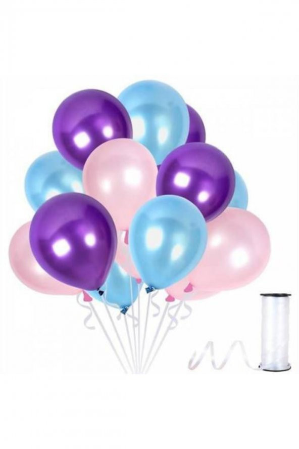 Mor Pembe Mavi Metalik Balon 12 Inch 100 Adet