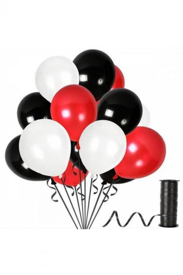 Kırmızı Siyah Beyaz Metalik Balon 12 Inch 100 Adet