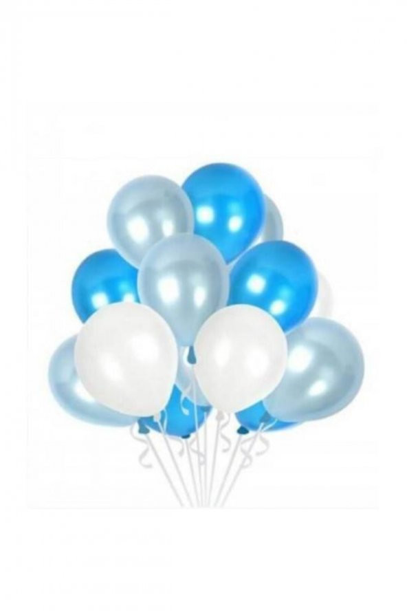 Mavi Beyaz Gümüş Metalik Balon 12 Inch 100 Adet
