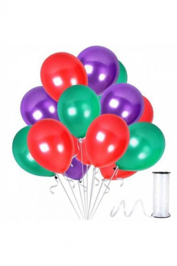 Mor Yeşil Kırmızı Metalik Balon 12 Inch 100 Adet