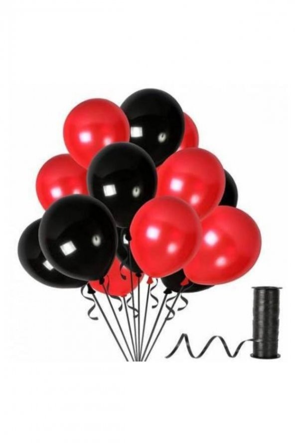 Kırmızı Siyah Metalik Balon 12 Inch 100 Adet