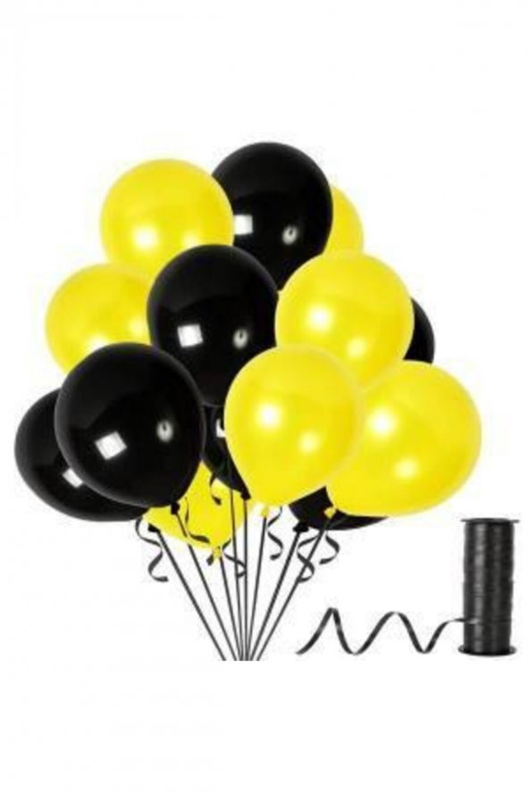 Sarı Siyah Metalik Balon 12 Inch 100 Adet