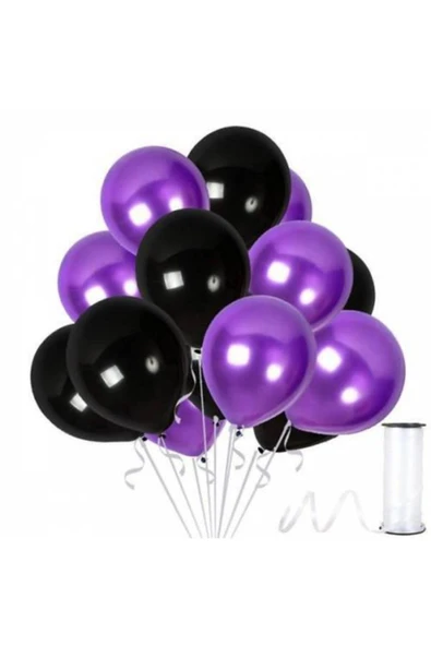 Siyah Mor Metalik Balon 12 Inch 15 Adet