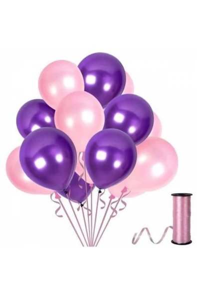 Mor Pembe Metalik Balon 12 Inch 10 Adet