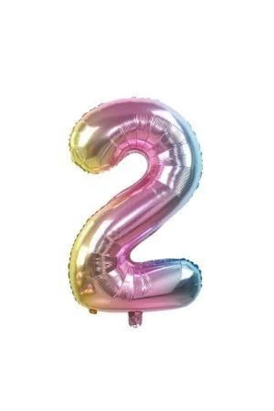 2 Rakam Folyo Balon Gökkuşağı Renk 76cm