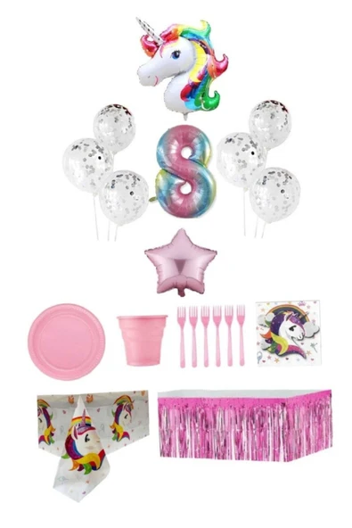 Unicorn Temalı 8 Yaş Doğum Günü Seti