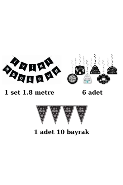 Siyah Gümüş Iyi Ki Doğdun Doğum Günü Parti Seti 8 Kişilik - 3