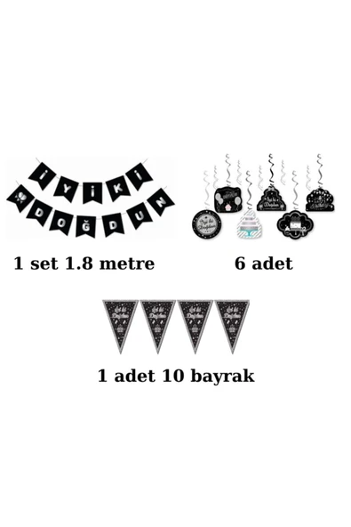 Siyah Gümüş Iyi Ki Doğdun Doğum Günü Parti Seti 24 Kişilik - 3