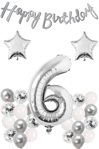 Parti 6 Yaş Gümüş Folyo Balon Seti