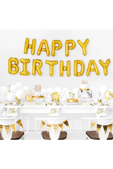 Konuşan Balon Gold Happy Birthday Set Folyo Balon 13 Adet