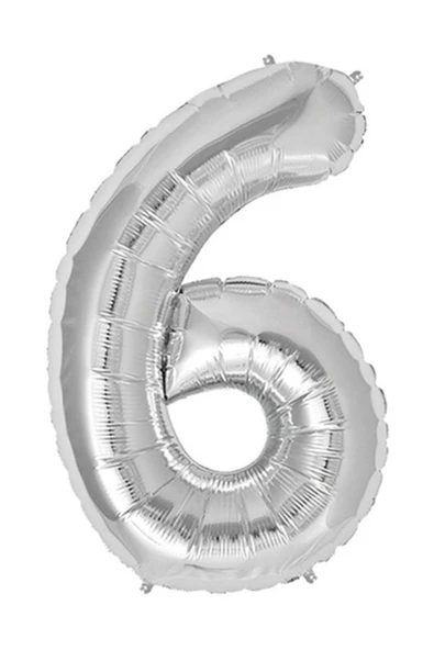 Folyo Rakam Balon ''6'' Rakamı Gümüş Renk 40 Inç 100 cm