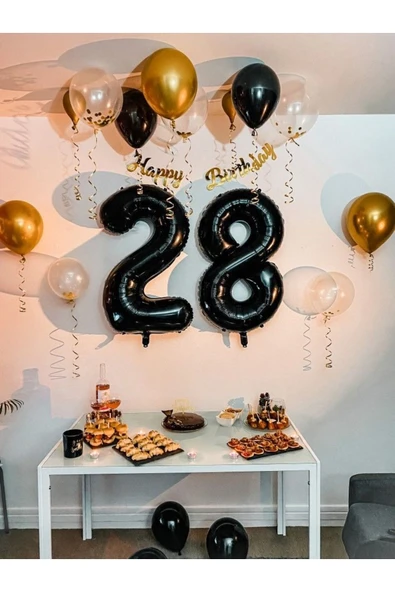 Parti 28 Yaş Siyah Folyo Balon Seti