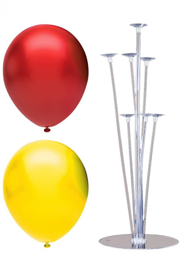 7 Çubuklu Balon Standı + 100 Adet Balon ( Kırmızı, Sarı )