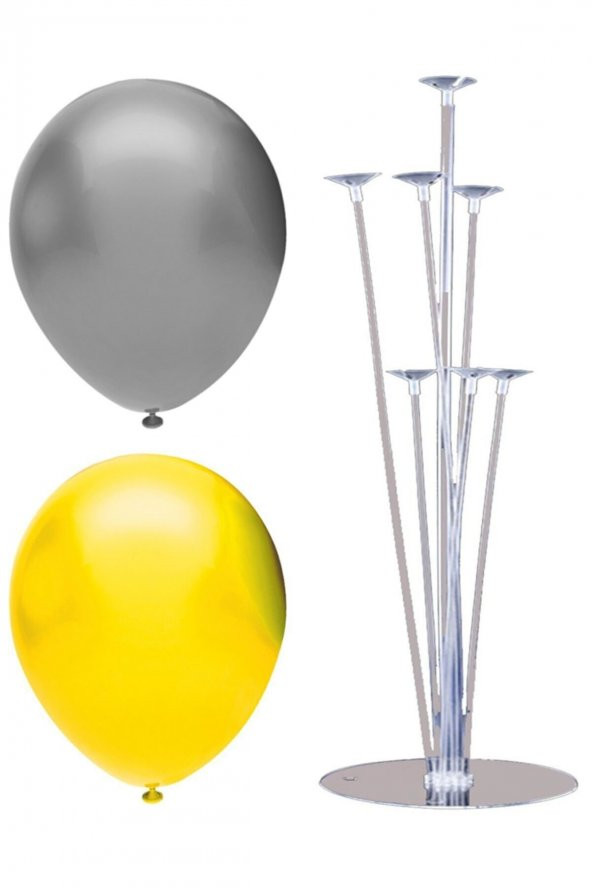 7 Çubuklu Balon Standı + 100 Adet Balon ( Sarı, Gümüş )