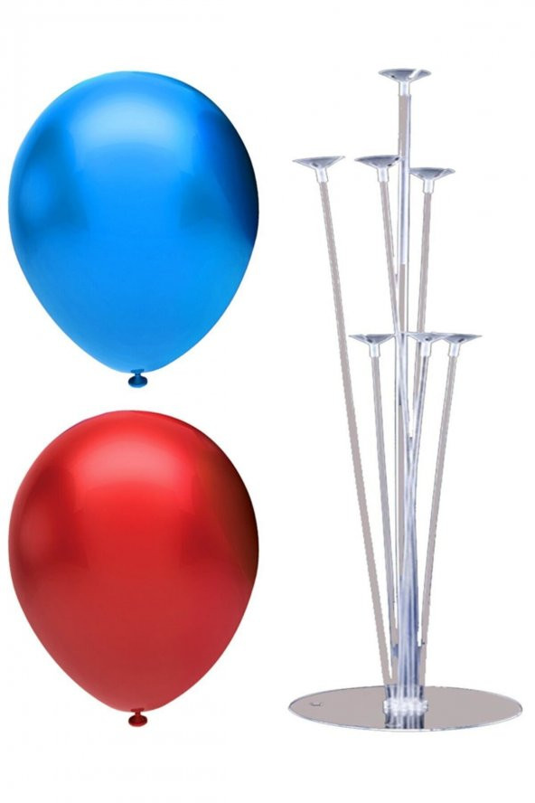 7 Çubuklu Balon Standı + 100 Adet Balon ( Kırmızı - Koyu Mavi )