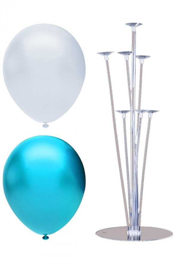 7 Çubuklu Balon Standı + 100 Adet Balon ( Açık Mavi - Beyaz )