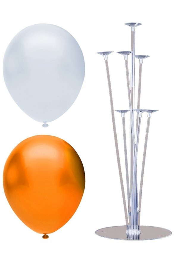 7 Çubuklu Balon Standı + 100 Adet Balon ( Turuncu - Beyaz )